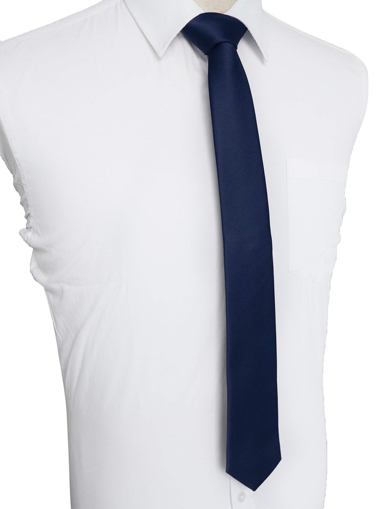 JEMYGINS 2.4" Navy Blue Skinny Tie and Pocket Square with Tie Clip Silk slim Necktie Sets for Men - Image 4
